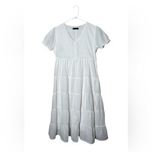 Mikarose White Maxi Dress,Size L, 100% Cotton